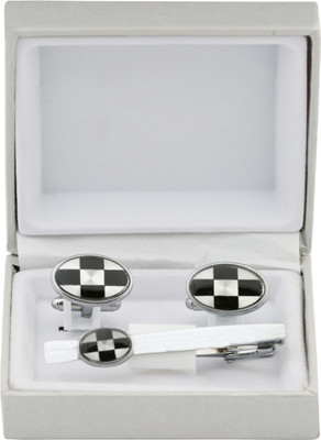 TIEPIN Metal Cufflink & Tie Pin Set(Silver, Black)