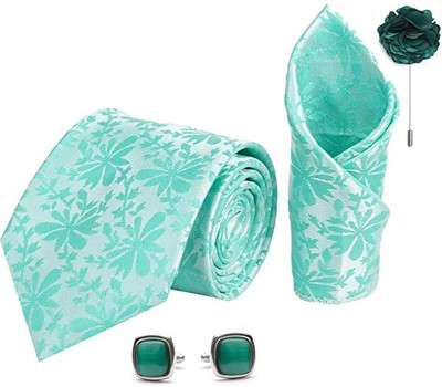 AXLON Silk Cufflink & Tie Pin Set(Turquoise)