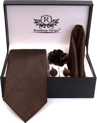 RANDOM STRIPE Satin Cufflink & Tie Pin Set(Brown)
