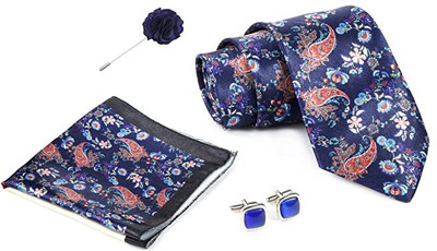 AXLON Silk Cufflink & Tie Pin Set(Blue)