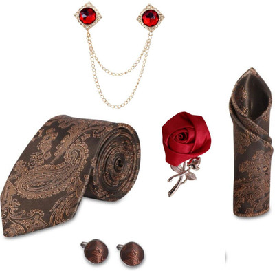 RANDOM STRIPE Satin Cufflink & Tie Pin Set(Brown)