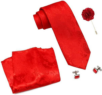 AXLON Silk Cufflink & Tie Pin Set(Red)