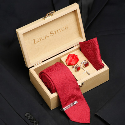 LOUIS STITCH Silk Cufflink & Tie Pin Set(Red, Red, Red, Red)
