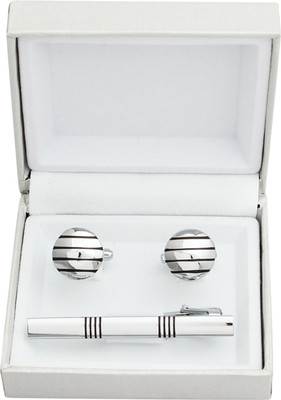 TIEPIN Metal Tie & Cufflink(Silver, Black)