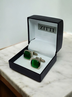 Zitti Brass, Stainless Steel, Steel Cufflink(Green)