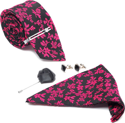 LOUIS STITCH Silk Cufflink & Tie Pin Set(Purple, Purple)