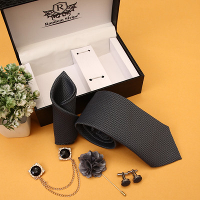 RANDOM STRIPE Silk Cufflink & Tie Pin Set(Grey)