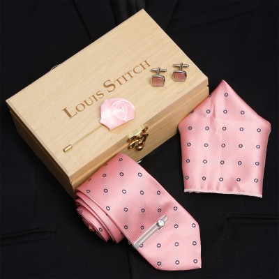 LOUIS STITCH Silk Tie & Cufflink(Pink)