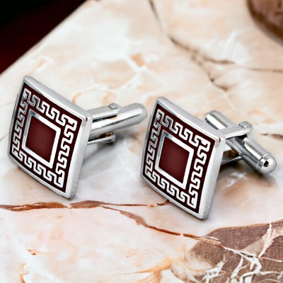 Lucky Jewellery Brass Cufflink Set(Maroon)