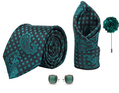 AXLON Silk Cufflink & Tie Pin Set(Green)