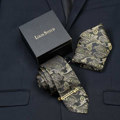 LOUIS STITCH Silk Tie Pin Set(Green)