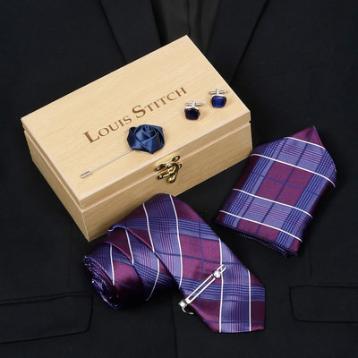 LOUIS STITCH Silk Cufflink & Tie Pin Set(Blue)