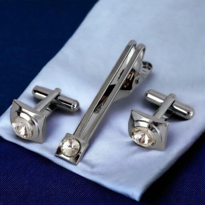 Lucky Jewellery Alloy Cufflink & Tie Pin Set(White)