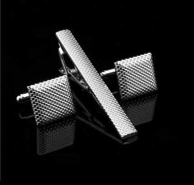 TIEPIN Metal Cufflink & Tie Pin Set(Silver)