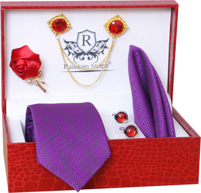 RANDOM STRIPE Silk Cufflink & Tie Pin Set(Purple)