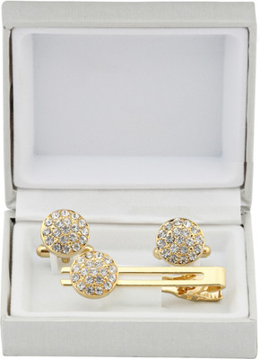 TIEPIN Brass Cufflink & Tie Pin Set(Gold)