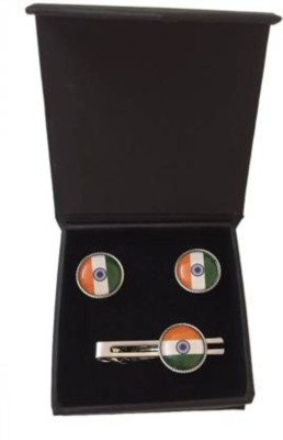 TIEPIN Metal Cufflink & Tie Pin Set(Silver, Green, White)