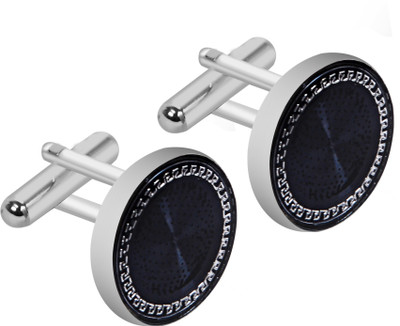 house of common Brass Cufflink & Tie Pin Set(Silver, Blue)