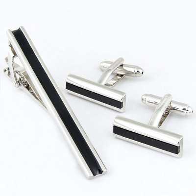 PELUCHE Enamel, Brass Cufflink & Tie Pin Set(Silver, Black)