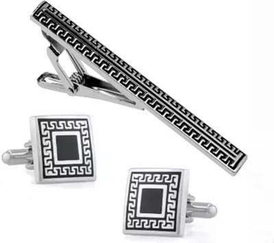 EXOTICA Fashions Brass Cufflink & Tie Pin Set(Black, Silver)