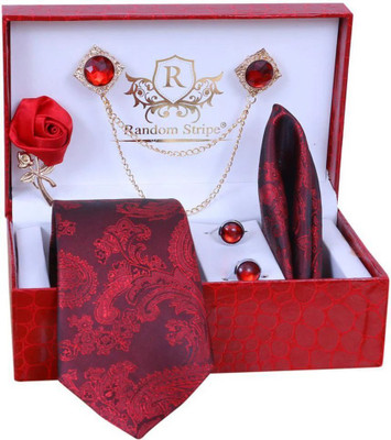 RANDOM STRIPE Silk Cufflink & Tie Pin Set(Red)