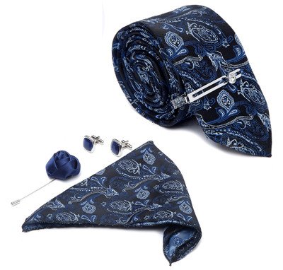 LOUIS STITCH Silk Cufflink & Tie Pin Set(Blue)