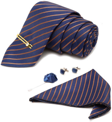 LOUIS STITCH Silk Cufflink & Tie Pin Set(Blue)