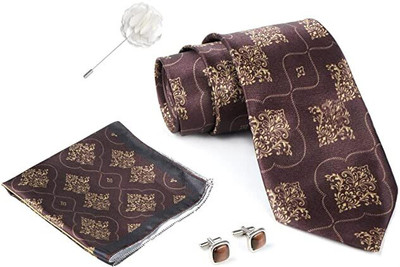 AXLON Silk Cufflink & Tie Pin Set(Brown)