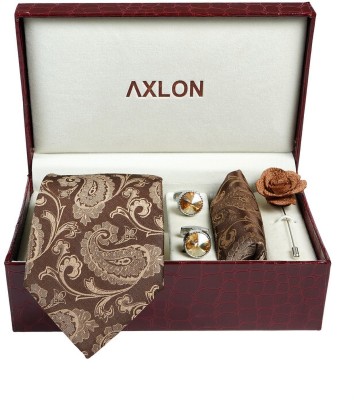 AXLON Silk Cufflink & Tie Pin Set(Brown)