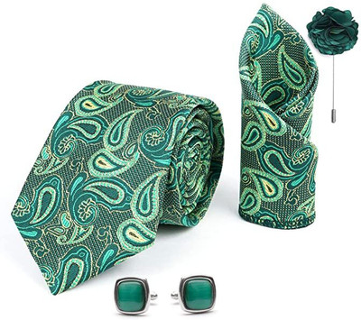 AXLON Silk Cufflink & Tie Pin Set(Green)