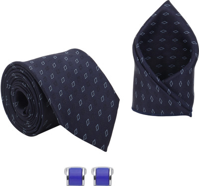 KANTH LANGOT Silk Cufflink & Tie Pin Set(Blue)