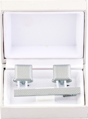 SANDHA Metal Cufflink & Tie Pin Set(Silver)
