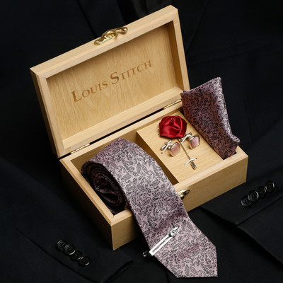 LOUIS STITCH Silk Cufflink & Tie Pin Set(Pink, Pink)