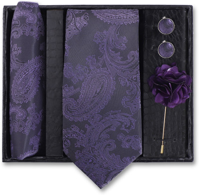 RANDOM STRIPE Silk Cufflink & Tie Pin Set(Purple)