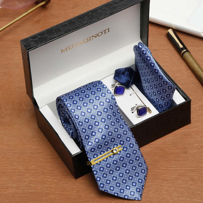 MUTAQINOTI Silk Cufflink & Tie Pin Set(Blue)
