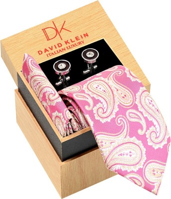 David Klein Metal Cufflink & Tie Pin Set(Pink)