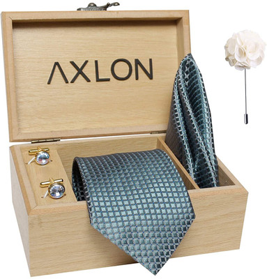 AXLON Silk Cufflink & Tie Pin Set(Silver)