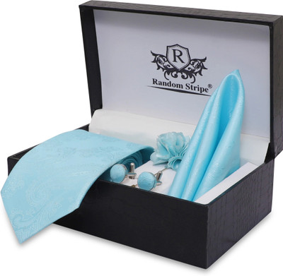 RANDOM STRIPE Silk Cufflink & Tie Pin Set(Turquoise)