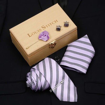 LOUIS STITCH Silk Cufflink & Tie Pin Set(Purple)