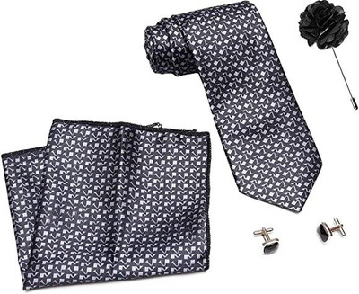 AXLON Silk Cufflink & Tie Pin Set(Black)