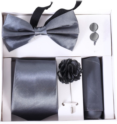 RANDOM STRIPE Satin Cufflink & Tie Pin Set(Grey)
