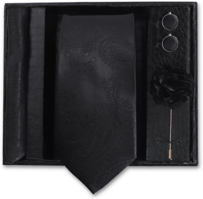 RANDOM STRIPE Silk Cufflink & Tie Pin Set(Black)