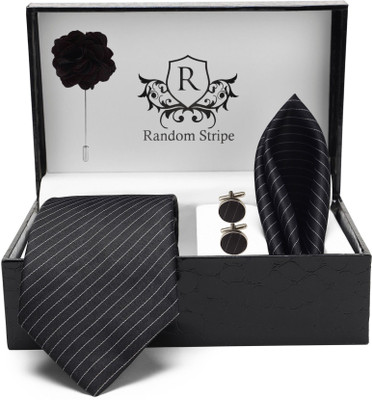 RANDOM STRIPE Satin Cufflink & Tie Pin Set(Black)
