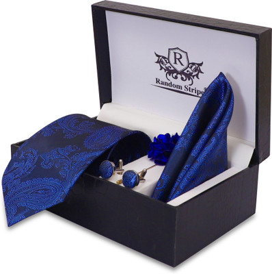 RANDOM STRIPE Silk Cufflink & Tie Pin Set(Blue)
