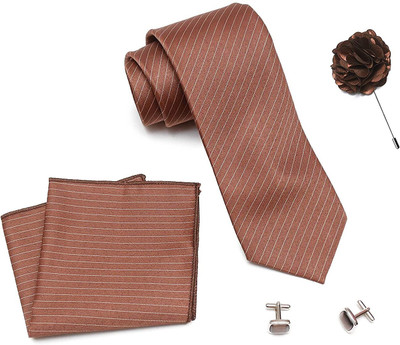 AXLON Silk Cufflink & Tie Pin Set(Brown)