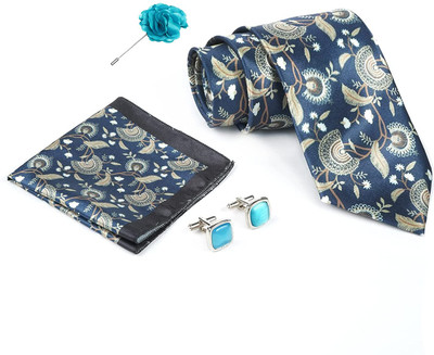 AXLON Silk Cufflink & Tie Pin Set(Blue)