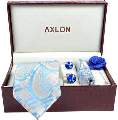 AXLON Silk Cufflink & Tie Pin Set(Blue)