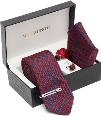 MUTAQINOTI Silk Cufflink & Tie Pin Set(Red)