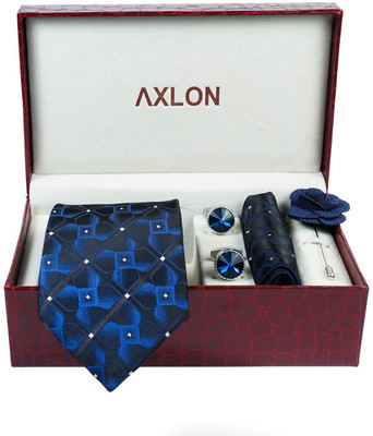 AXLON Silk Cufflink & Tie Pin Set(Blue)