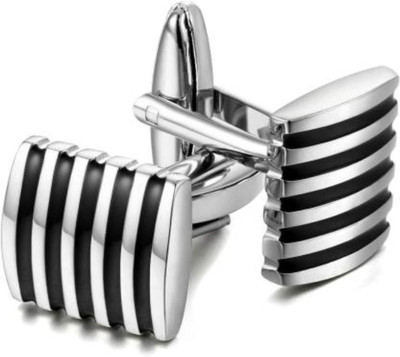 house of common Brass Cufflink & Tie Pin Set(Silver, Black)